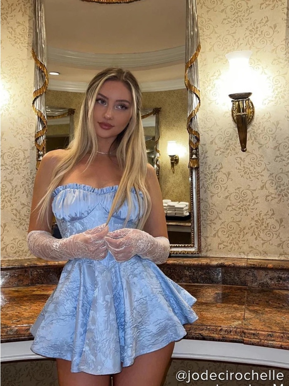 Light Blue Lace-Texture Strapless Babydoll Dress